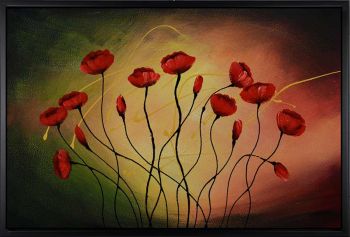 Tulips in Dawn - Natur-Schönheiten Handgemaltes Ölgemälde mit schwarzem Rahmen