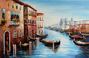 Venice Gondola 2 - Landschaften Handgemaltes Ölgemälde ohne Rahmen