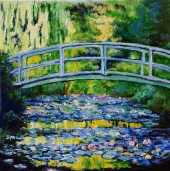 Bridge over flowered Waters - Landschaften Handgemaltes Ölgemälde