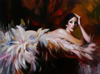 Lady in Feathers - Portraits Handgemaltes Ölgemälde