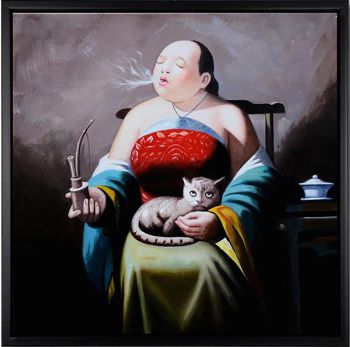 Leisure Lady 1 - Portraits Handgemaltes Ölgemälde mit schwarzem Rahmen