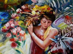Handgemaltes Ölgemälde (Portraits) - "Harvesting Flowers"